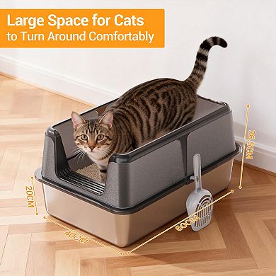 ANIXOL Enclosed Stainless Steel Cat Litter Box with Lid and Side Entry