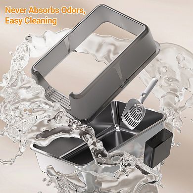 ANIXOL Enclosed Stainless Steel Cat Litter Box with Lid and Side Entry