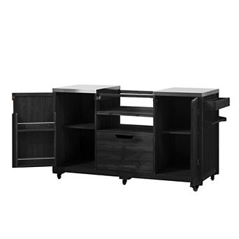 Eazegath 66.5" Outdoor Solid Wood Kitchen Island Grill Cart for Big Green Egg Grills, Kamado Joe