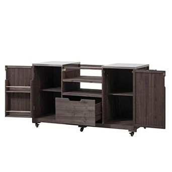 Eazegath 66.5" Outdoor Solid Wood Kitchen Island Grill Cart for Big Green Egg Grills, Kamado Joe