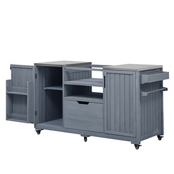 Eazegath 66.5" Outdoor Solid Wood Kitchen Island Grill Cart for Big Green Egg Grills, Kamado Joe