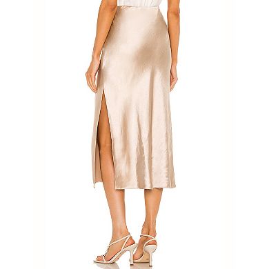 Women's High Waist Side Split Elegant Midi Skirt