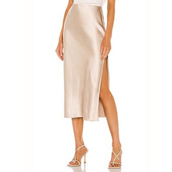 Women's High Waist Side Split Elegant Midi Skirt