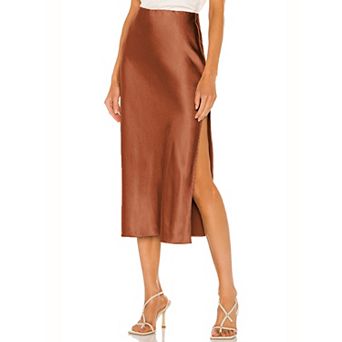 Women's High Waist Side Split Elegant Midi Skirt