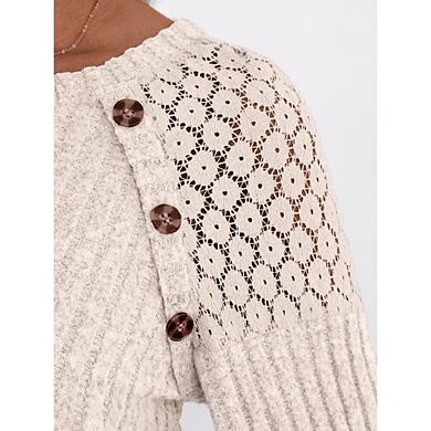 Womens Fall Casual Crew Neck Long Sleeve Tunic Tops Lace Patchwork Pullover Tee Dressy Shirt Blouse