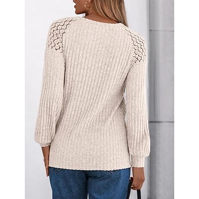 Womens Fall Casual Crew Neck Long Sleeve Tunic Tops Lace Patchwork Pullover Tee Dressy Shirt Blouse