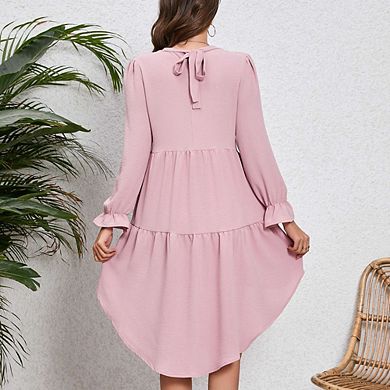 Long Sleeve V-Neck Ruffle Cuff High Low Hem Maternity Mini Dress