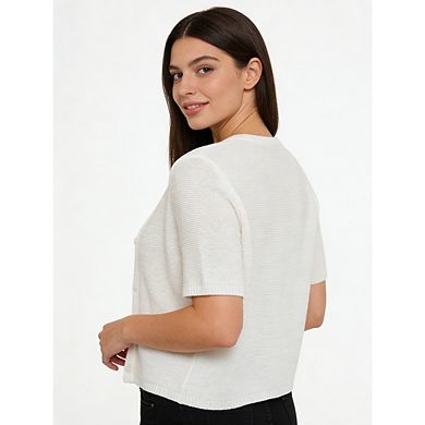 Womens Plus Size Short Sleeve Cardigan Round Neck Knit Lightweight Summer Button Up Tops