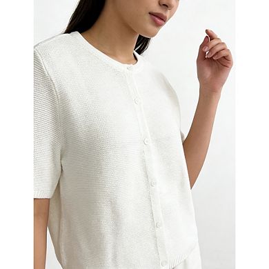 Womens Plus Size Short Sleeve Cardigan Round Neck Knit Lightweight Summer Button Up Tops