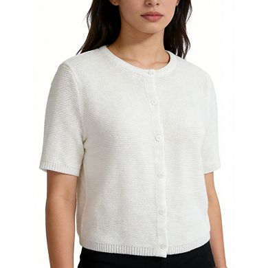 Womens Plus Size Short Sleeve Cardigan Round Neck Knit Lightweight Summer Button Up Tops