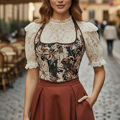 Women's Renaissance Floral Halter Corset Top Lace Up Boned Bustier Going Out Bodyshaper