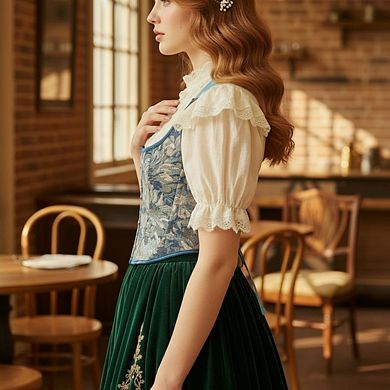 Women's Renaissance Floral Halter Corset Top Lace Up Boned Bustier Going Out Bodyshaper