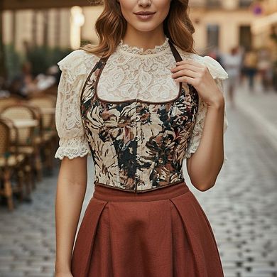 Women's Renaissance Floral Halter Corset Top Lace Up Boned Bustier Going Out Bodyshaper