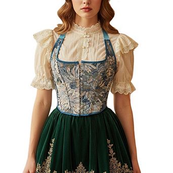 Women's Renaissance Floral Halter Corset Top Lace Up Boned Bustier Going Out Bodyshaper