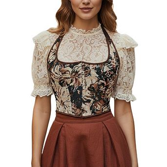 Women's Renaissance Floral Halter Corset Top Lace Up Boned Bustier Going Out Bodyshaper