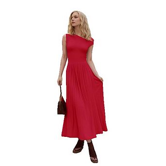 Cold Shoulder Ruched Waist Pocket Maxi Dress