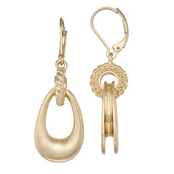 Napier Gold Tone Golden Links Double Drop Leverback Earrings