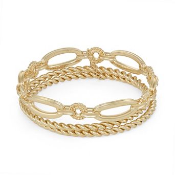 Napier 2 pc Gold Tone Golden Links Bangle Set