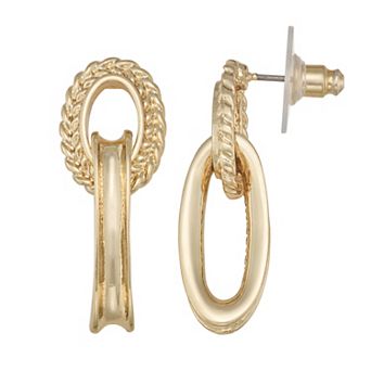 Napier Gold Tone Golden Links Double Drop Post Earrings