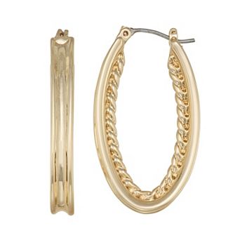 Napier Gold Tone Golden Links Oval Hoop Earrings
