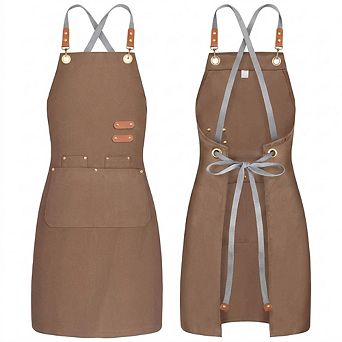 Unisex Cross-Back Chef Apron with 4 Pockets for Cooking and Gardening