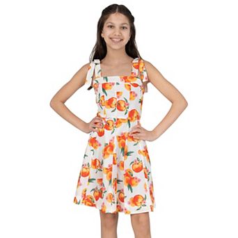 Girls 7-16 Rare Editions Peach Print Paneled Skater Dress