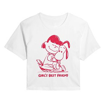 Juniors' Peanuts Lucy & Snoopy Cropped Tee