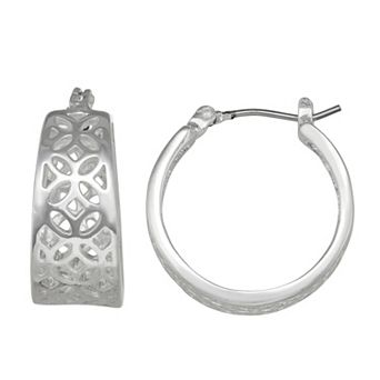Napier Silver Tone Openwork Hoop Earrings