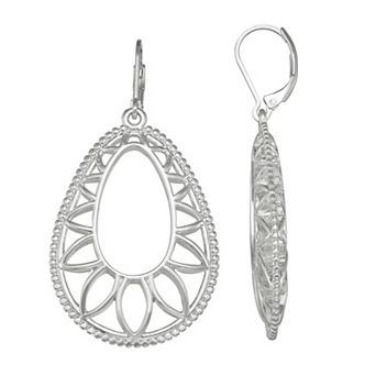 Napier Silver Tone Openwork Long Oval Drop Earrings