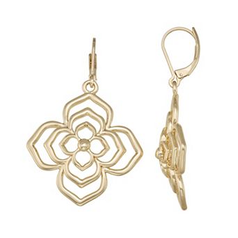 Napier Gold Tone Flower Drop Leverback Earrings