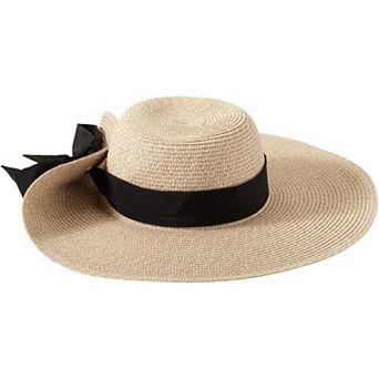 Women's Lands' End Facesaver Wide Brim Straw Hat With Scarf