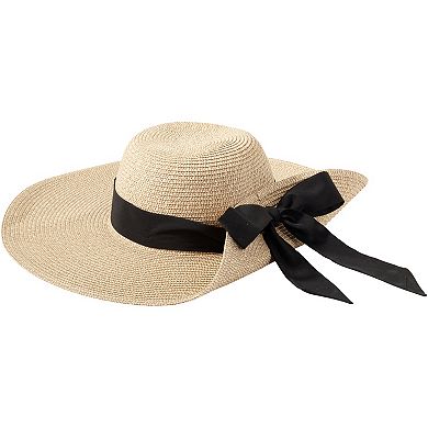 Women's Lands' End Facesaver Wide Brim Straw Hat With Scarf