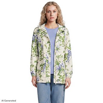 Petite Lands' End Print Waterproof Hooded Packable Raincoat