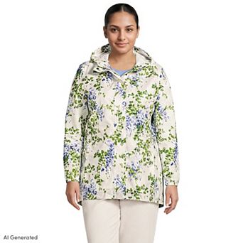 Plus Size Lands' End Print Waterproof Hooded Packable Raincoat