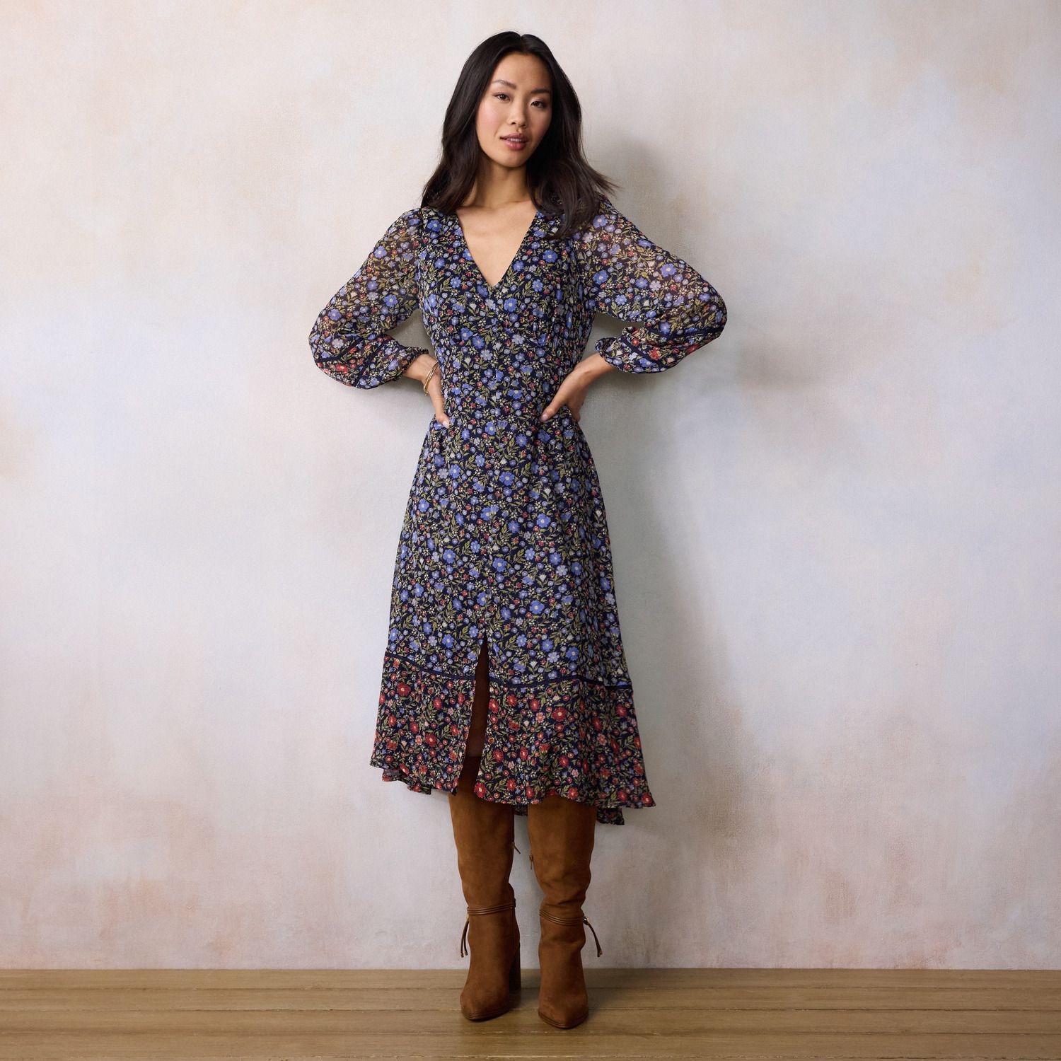 Женское платье LC Lauren Conrad Lace Trim Button Front Midi