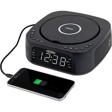Jensen JCR‑375 Stereo Digital Dual‑Alarm Clock with Top‑Loading CD Player and USB Charging