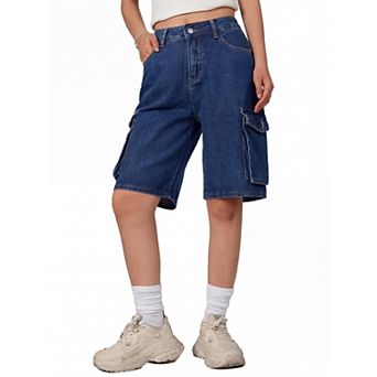 Women's Casual Wide Leg Denim Shorts with Multiple Pockets