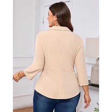 Plus Size Womens Casual Blazer Notched Lapel One-Button 3/4 Sleeve Jacket