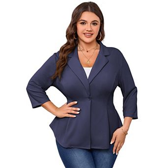 Plus Size Womens Casual Blazer Notched Lapel One-Button 3/4 Sleeve Jacket