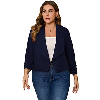 Women's Casual Plus Size Blazer Notched Lapel 3/4 Sleeve Jacket