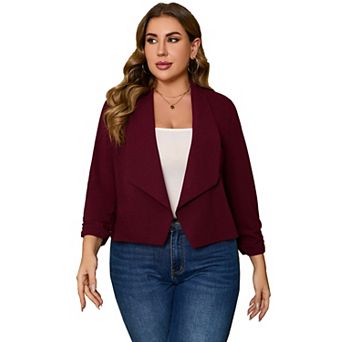 Women's Casual Plus Size Blazer Notched Lapel 3/4 Sleeve Jacket