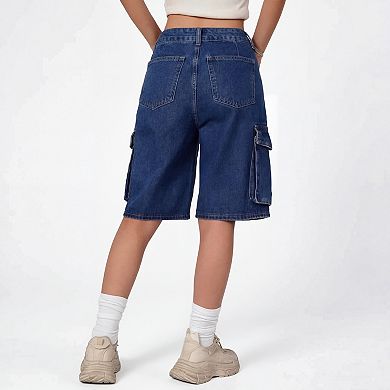 Women's Casual Wide Leg Denim Shorts with Multiple Pockets