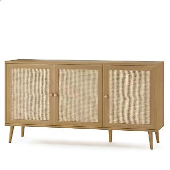 Modern Sideboard Buffet Cabinet with 3 Natural Rattan Doors