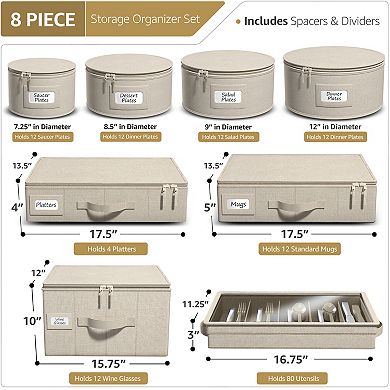 Sorbus 8 Piece Hard Shell Dinnerware Storage Cases - for Dinnerware, Mugs, Cups