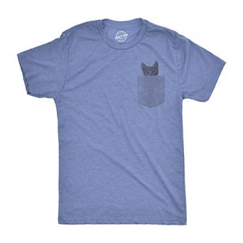 Mens Pocket Cat T Shirt Funny Printed Peeking Pet Kitten Animal Tee for Guys