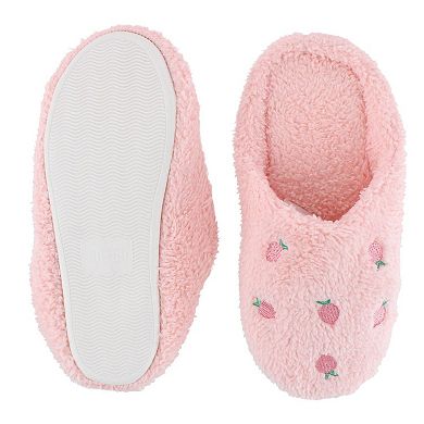 CTM Women's Strawberry Print Fur Slippers