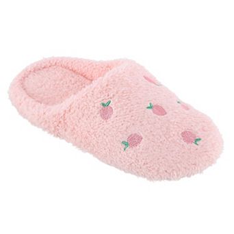 CTM Women's Strawberry Print Fur Slippers
