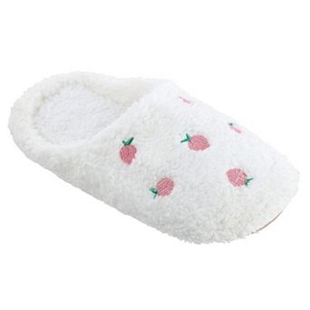CTM Women's Strawberry Print Fur Slippers