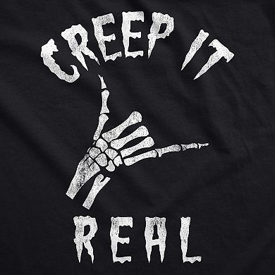 Womens Creep It Real T Shirt Funny Skeleton Halloween Shaka Tee