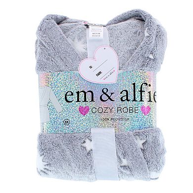 em & alfie Women's Plush Celestial Kimono Bathrobe